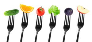 vegetables on forks