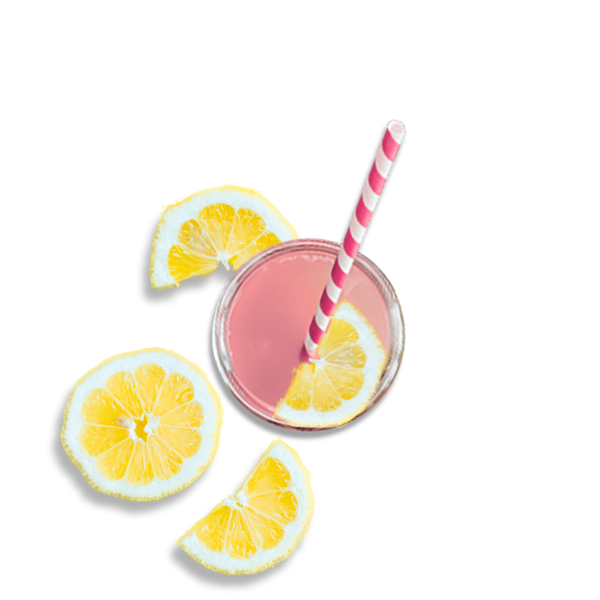 glass of pink lemonade with lemon slice garnish