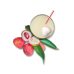 lychee drink with straw and fruit