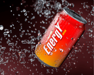 energy drink can submerged in water